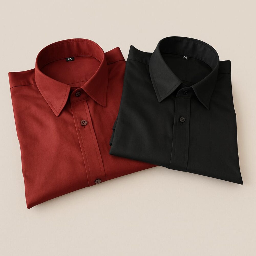 Men’s Premium Cotton Shirt Combo (Black & Maroon)