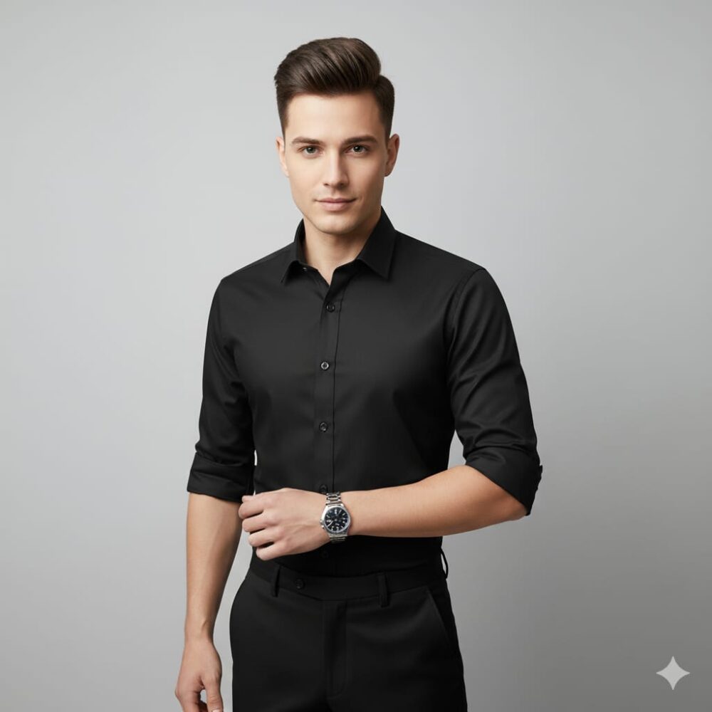 Men’s 100% Cotton Black Slim Fit Casual Shirt – Stylish & Comfortable