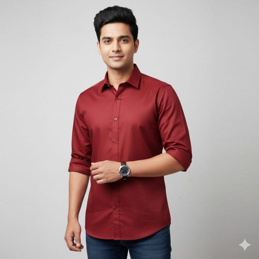 Men’s 100% Cotton Maroon Slim Fit Casual Shirt – Stylish & Comfortable