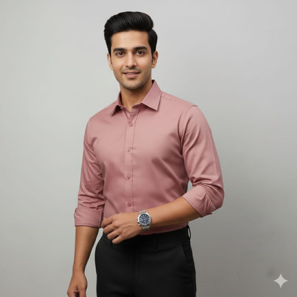 Men’s 100% Cotton Rose pink Slim Fit Casual Shirt – Stylish & Comfortable