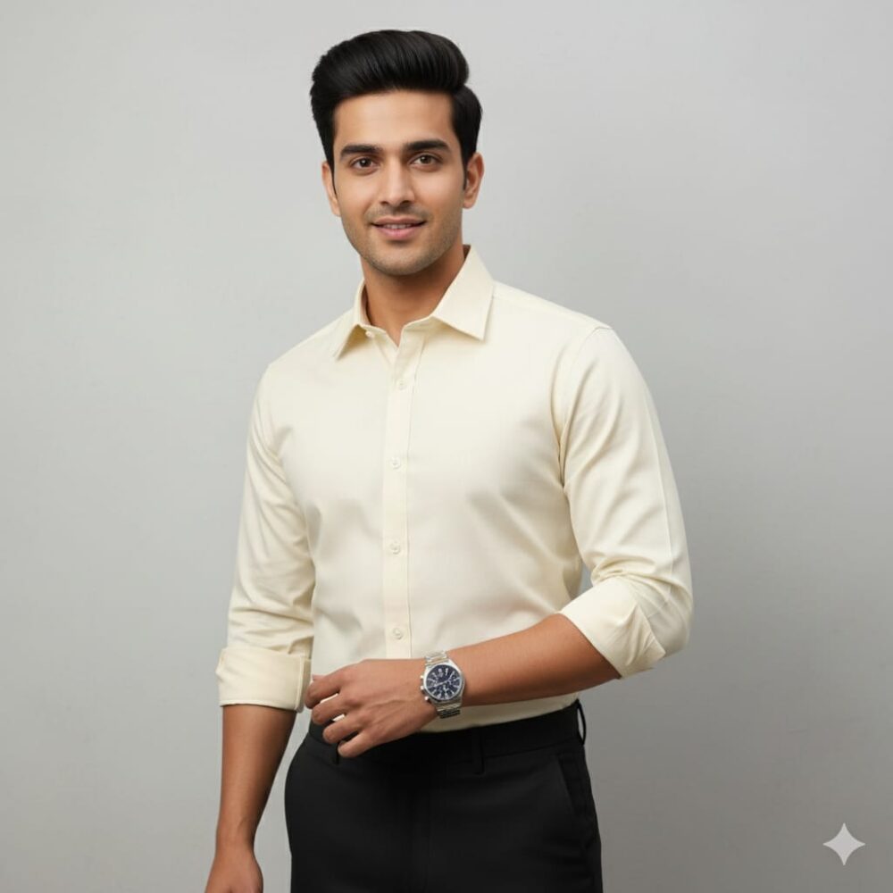 Men’s 100% Cotton Cream Slim Fit Casual Shirt – Stylish & Comfortable